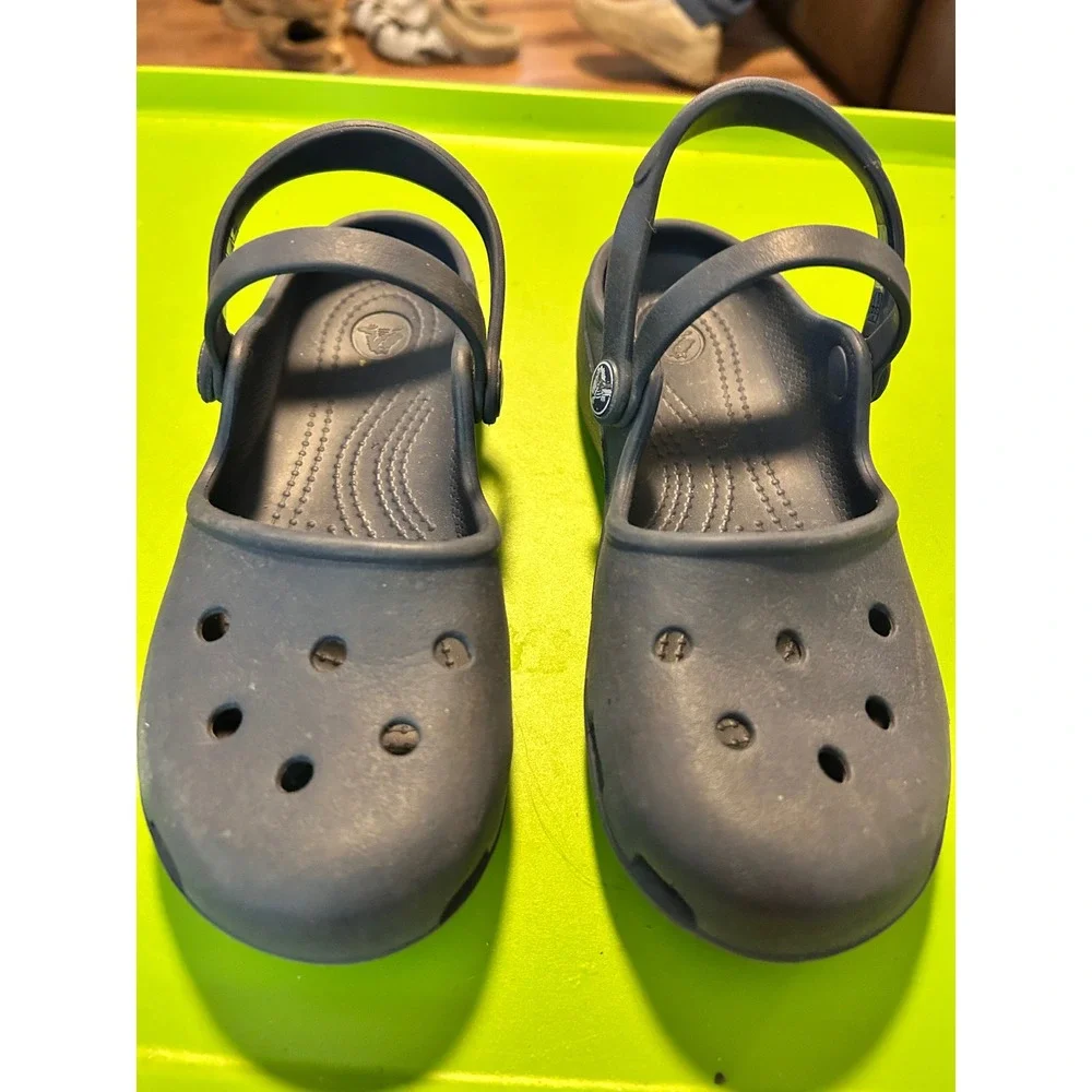 Crocs Shayna Mary Jane Clogs Kids Size J2 Navy Blue Girls Slip On Shoes 11215